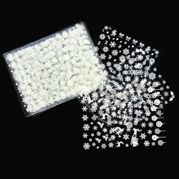 Juego de pegatinas de uñas de Navidad de plata láser, decoración de uñas 3D DIY, calcomanía deslizante de Gel, copos de nieve de alce de invierno