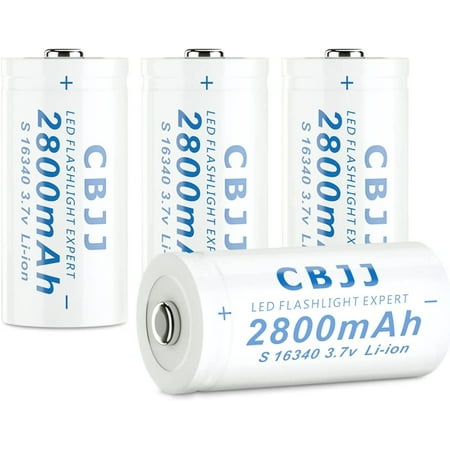 Image of CBJJ 16340 2800mAh 3.7V Recharegeable Lithium-ion Battery for Flashlight Toy Car Camera & Radio (4 Pack White)