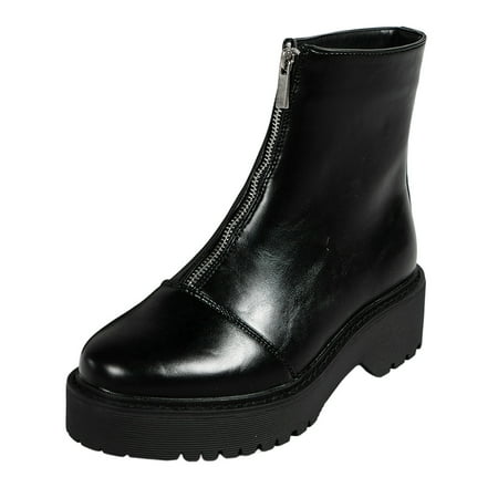 

Entyinea Womens Ankle Boots Low Heel Exterior Zip Flat Ankle Boot Black 40