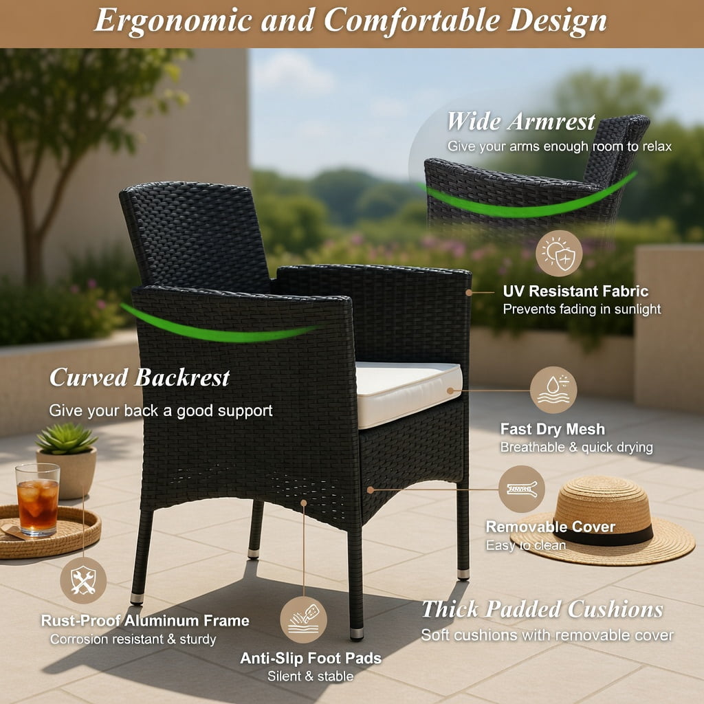 Hommoo Wicker Patio Conversation Set, Weather-Resistant Rattan Sofa with Removable Cushions, Tempered Glass Table, and Steel Frame for Backyard, Poolside or Balcony, White