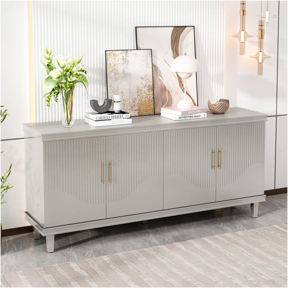 JERFIT 70-Inch Large 4 Door Storage Cabinet with Adjustable Shelves, Freestanding Organizer for Living Room, Kitchen, Bedroom, Champagne Finish