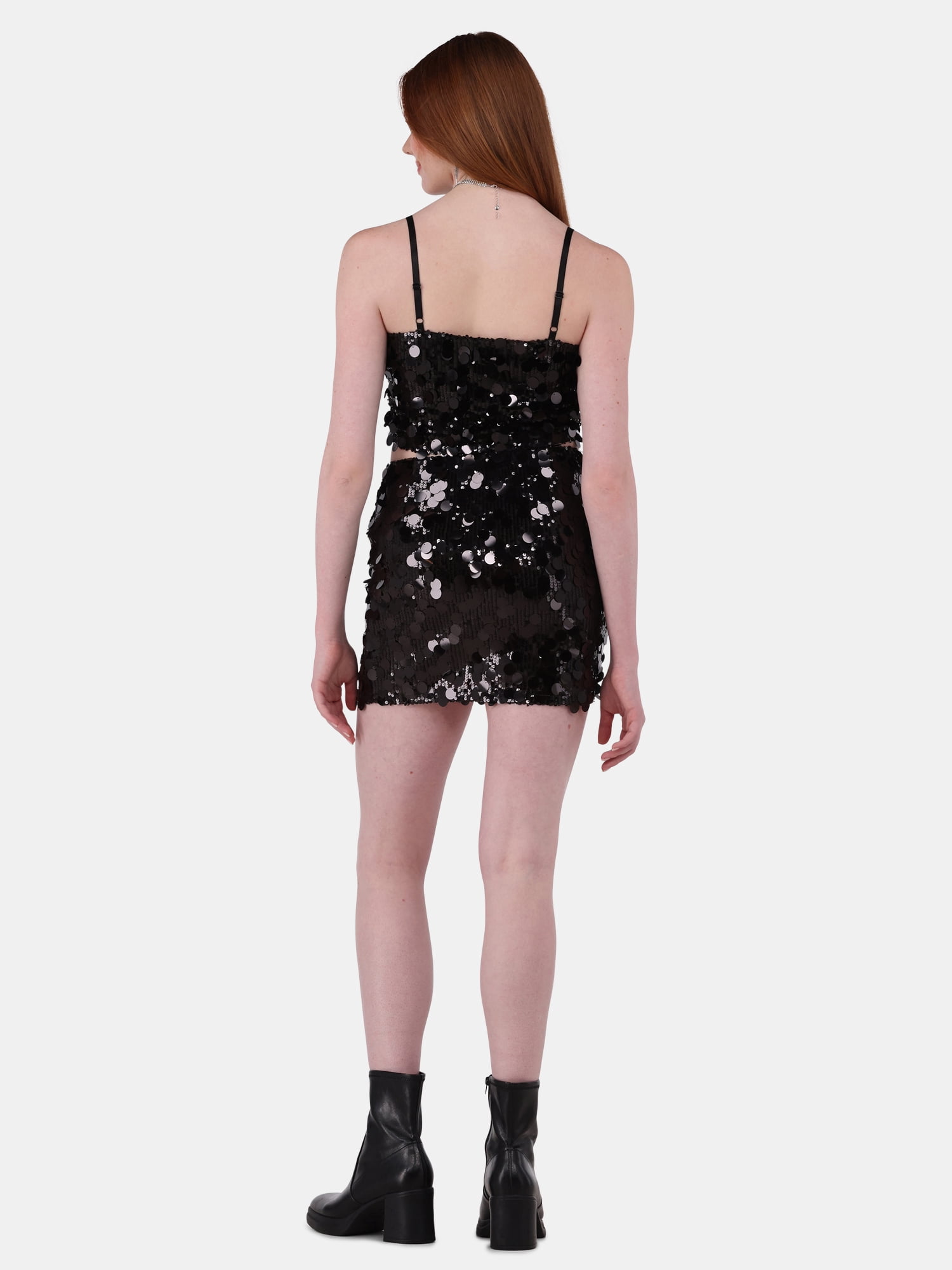 No Boundaries Sequin Cami Top and Mini Skirt Set, 2-Piece, Women's and Women’s Plus