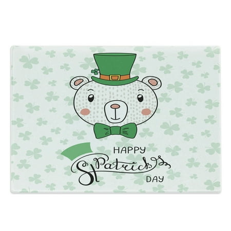 

Clover Cutting Board Childish Bear with Leprechaun Hat and Bow St Patrick s Day Decorative Tempered Glass Cutting and Serving Board in 3 Sizes by Ambesonne