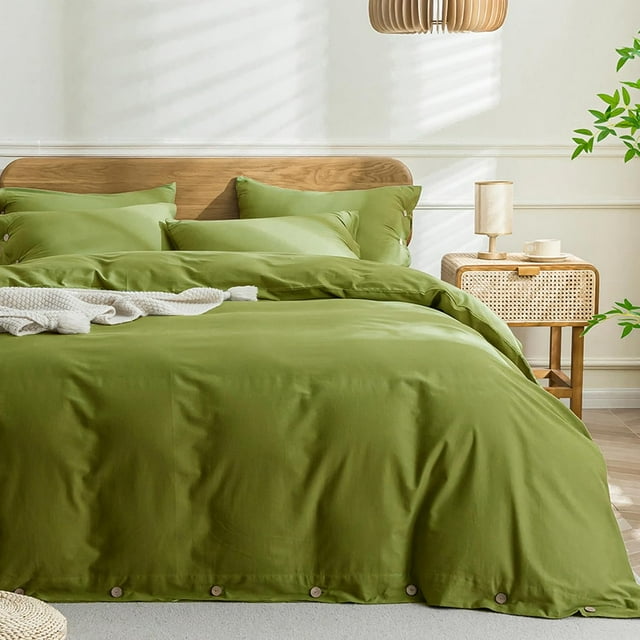 Cotton Duvet Cover Queen Size Pinstriped Comforter Cover with Button Washed Cotton Breathable Soft Solid Bedding Set Duvet Cover ×in & Pillowcases (NO Comforter)