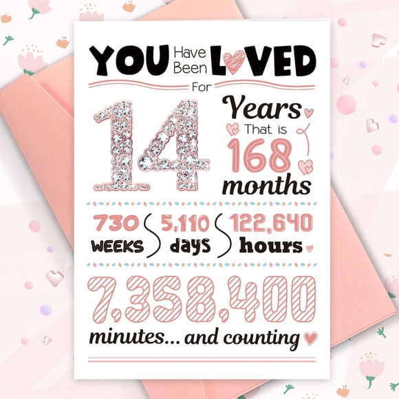 Tarjeta de cumpleaños TSVATE para 14 cumpleaños para niña de 14 años y 14 regalos