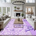thumbnail image 4 of Butterfly Floral Washable Living Room Rugs 6'x9', Purple Floral Texture Butterflies Pearl Low Pile Throw Large Area Rug Non-Slip Sturdy Edge Binding Carpet for Dining Room Kitchen Office, 4 of 9