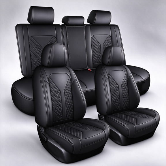 HQBQBUG Car Seat Cover Fit for Hyundai Equus 2011-2016 5 Seats Waterproof Leather Front and Back Car Seat Covers Protectors Black,Full Set(2 Row 5 Seats)
