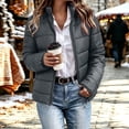 thumbnail image 2 of Women's Puffer Jacket Stand Collar Short Quilted Jackets with Full Zip Short Slimming Jackets for Winter Dark Gray S, 2 of 9