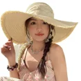 thumbnail image 4 of Sombrero de paja de ala grande con nudo de mariposa de encaje, nuevo sombrero con protección solar de arena para playa 2025, hermosa gorra parasol transpirable, 4 of 5