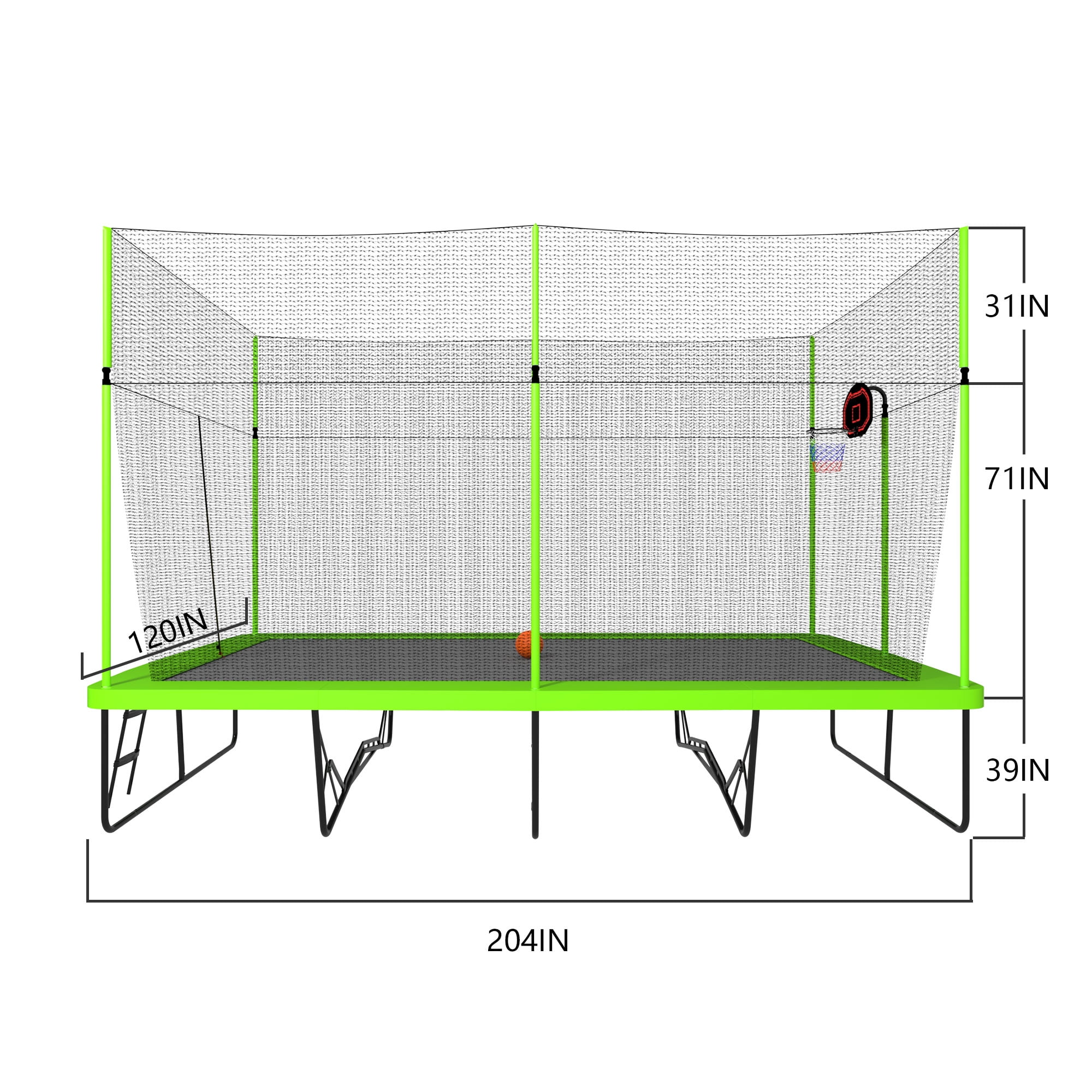 Alvantor 10x17 ft Rectangle Trampoline for Kids, Outdoor Trampolines with Basketball Board and Ladder for Gymnastics Green