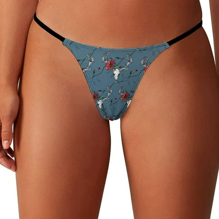 

Deer Skull and Passion Flower Women s G-String Thongs Low Rise Hipster Underwear Stretch T-Back Panties