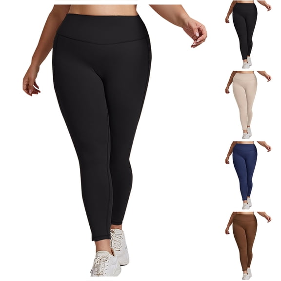 FRSASU Plus Size Leggings for Women with Pockets-Stretchy Yoga Pants Tummy Control High Waist Workout Leggings Coffee