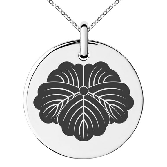Stainless Steel Matsunaga Samurai Crest Engraved Small Medallion Circle Charm Pendant Necklace