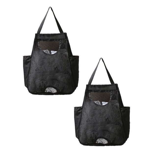Oleegame 2PC Grocery Bag Rack Garbage Bag Rack Organizer Hanging Storage Dispenser Breathable Net Garbage Bag Organizer Plastic Bag Storage Kitchen Black
