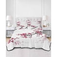thumbnail image 2 of Quilts Twin Size Bedding Set, Spring Floral Lightweight Quilted Comforter, Red Cherry Flowers Branches Oil Painting Art Soft Reversible Bedspread Coverlet with Pillow Covers for All Season, 68" x 86", 2 of 7