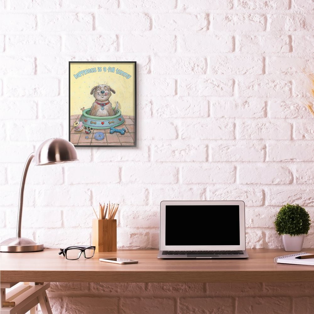 Happiness Is A Full Tummy Dog Funny Cartoon Pet Design Oversized Framed Giclee Texturized Art by Gary Patterson