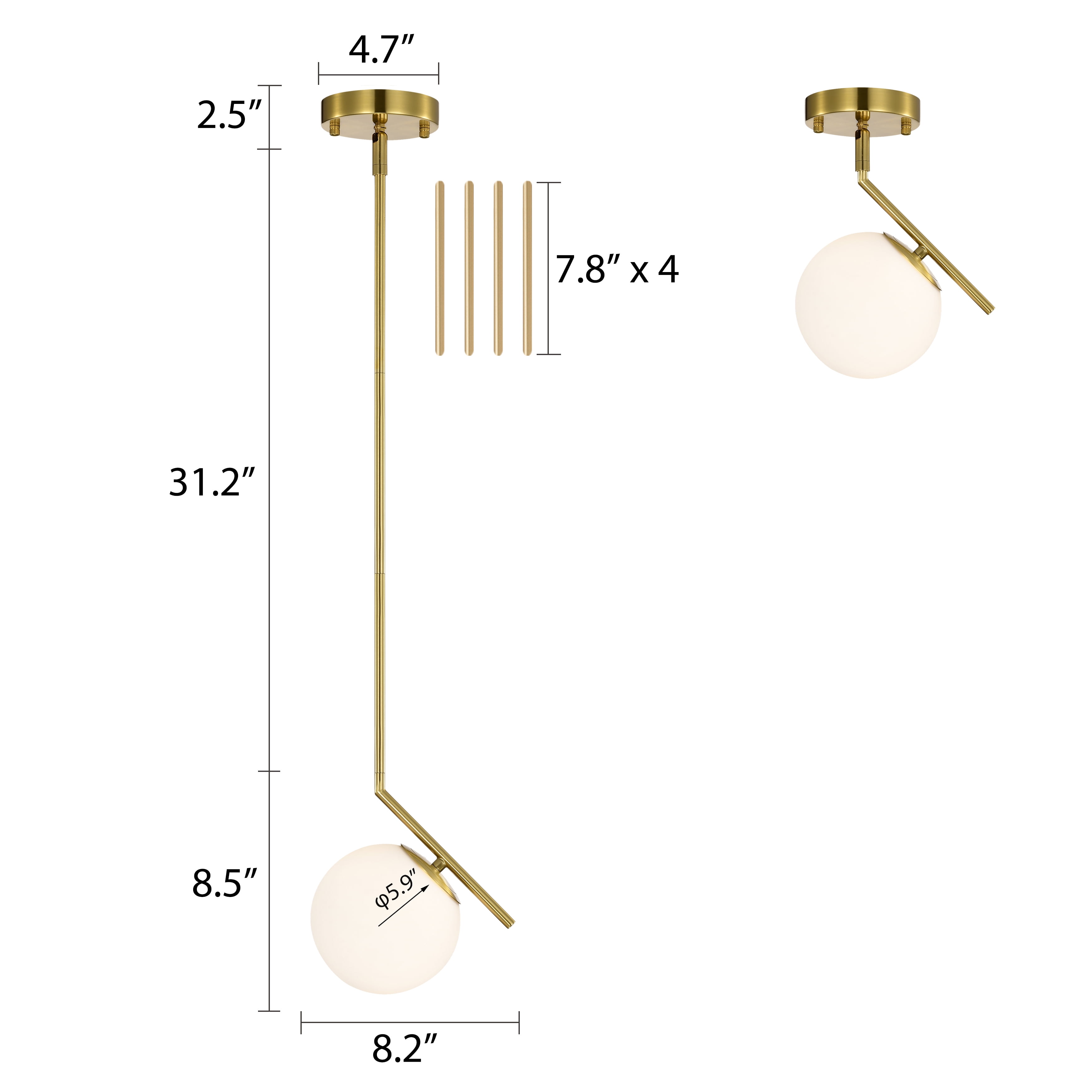Gold Globe Pendant Light, 5.9" Frosted Glass Shade for Kitchen Island, E12