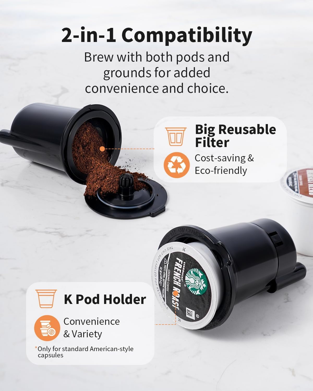 Hot  Iced Coffee Maker with Bold Setting, Single Serve Coffee Maker for K Cup and Grounds, 6-14 oz Brew Sizes, 50 oz Removable Water Tank, One Cup Coffee Machine, Black
