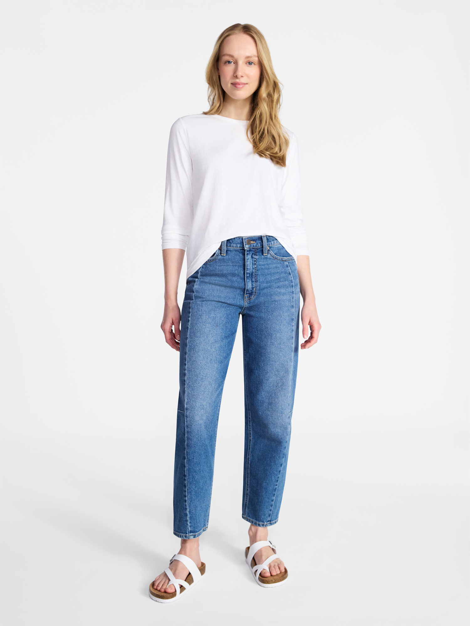 Time and Tru Women’s Slub Crewneck Tee with Long Sleeves, Sizes XS-XXXL