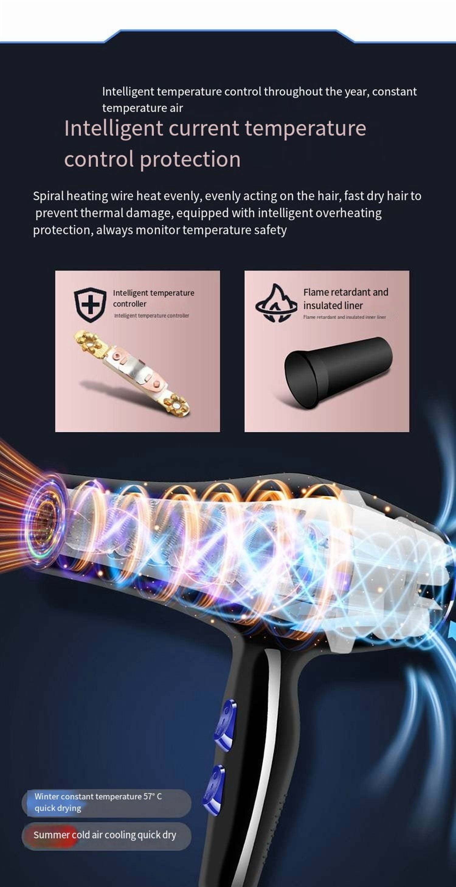 Hair Dryer, Professional Salon Ionic  Blow Dryer with Diffuser for Quick Drying and Styling - Lightweight Design
