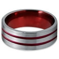 thumbnail image 2 of P. Manoukian Tungsten Wedding Band Ring 8mm for Men Women Red Grey Flat Double Line Flat Cut Brushed Polished Lifetime Guarantee, 2 of 4