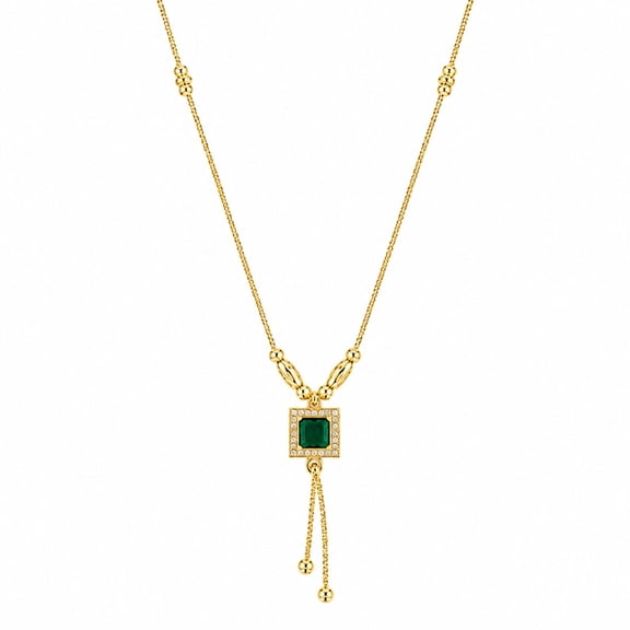 AlKhalil - Elegant - Necklace with Square Green Gems Pendant and Adjustable Chain – Sparkling Cubic Accents for Women’s Fashion Jewelry