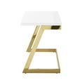 thumbnail image 4 of Bibse Writing Desk - High Gloss Lacquer Finish Top, Polished Stainless Steel Base, Geometric Legs, White Gold Accent, 4 of 10