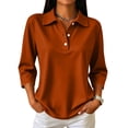 thumbnail image 2 of Polo Shirts for Women 3/4 Sleeve Tops Golf Tees 3-Button Collared Shirt Ginger XL, 2 of 4