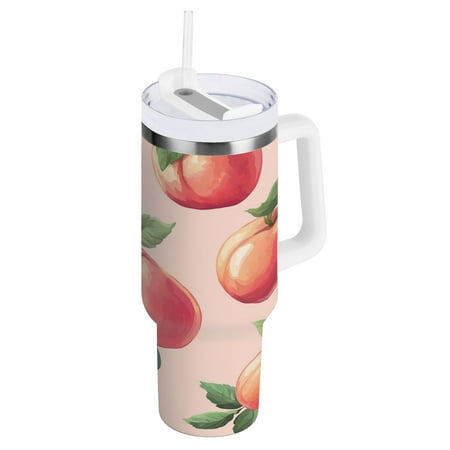 

40oz Travel Mug with Straw Car Bottle Insulated Mug with Handle Reusable Stainless Steel Water Bottle for Car Travel Home Pink Peach Pattern