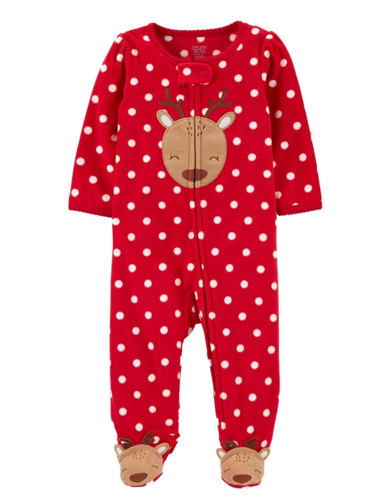 NEW REINDEER Pajama Baby One Pc Size 3-6 Month White Red Fleece Infant Foot PJ 