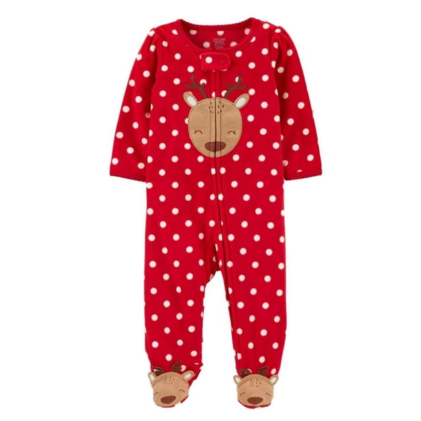 Carters Infant Girls Red Polka Dot Fleece Reindeer Christmas Sleeper Pajama  3m - Walmart.com
