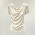 thumbnail image 5 of Ayolanni V-Neck Womens T Shirts Soft Business Solid Short Sleeve Blouse Fitted Pleated Shirts Womens Spring Tops Beige L, 5 of 5