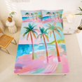 thumbnail image 5 of jejeloiu Graffiti Palm Tree Bed Sheets For Girls,Bright Beach Scene Full Size Sheets,Pink Turquoise,4-Piece,1 Flat Sheet, 1 Fitted Sheet and 2 Pillowcases, 5 of 6
