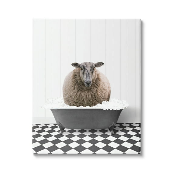 Stupell Industries Ram in Bathroom Tub Animals & Insects Painting Gallery Wrapped Canvas Print Wall Art, 16 x 20