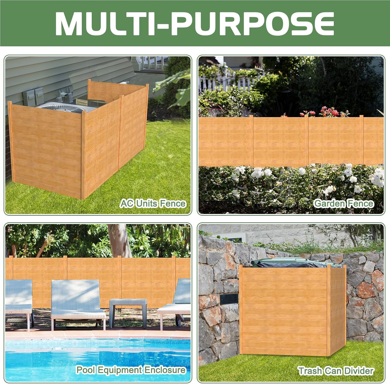 Outdoor Privacy Screen Privacy Fence Panels for Outside, 2 Panels 48"W X 48"H Wood Decorative Fence,Pool Equipment Enclosure, Patio Garden Fence Perfect to Enclose Trash Cans and Air Conditioner