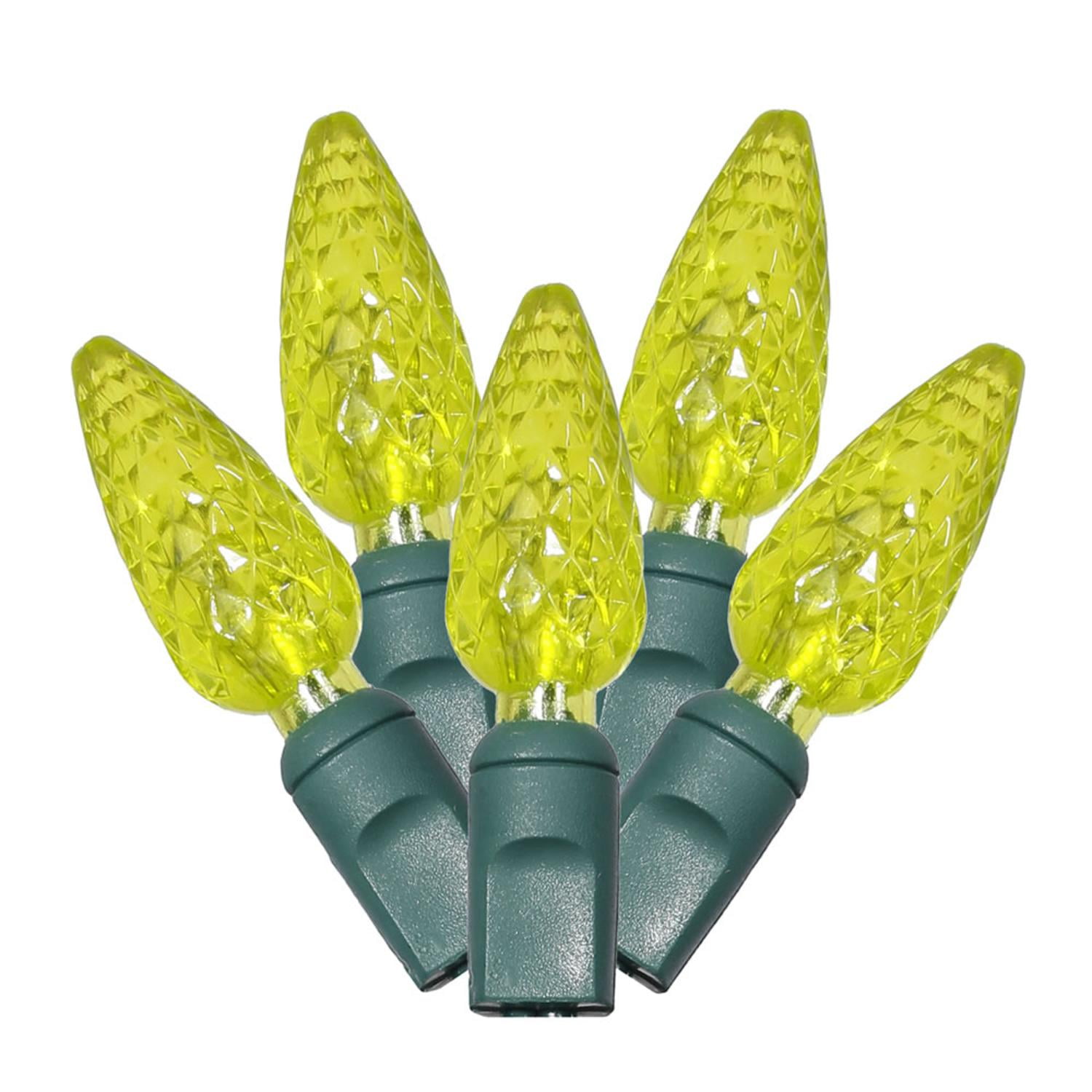 Set of 50 Lime Green Commercial Grade Faceted LED C6 Christmas Lights 6" Spacing Green Wire
