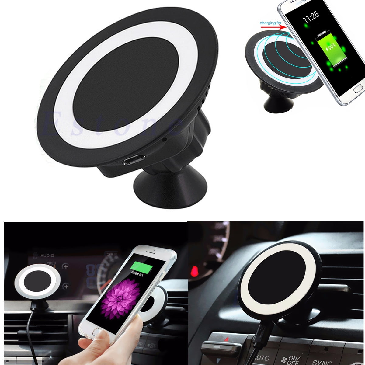 Qi Wireless Charger Charging Dock Universal Car CD Slot Phone Holder Mount w/LED
