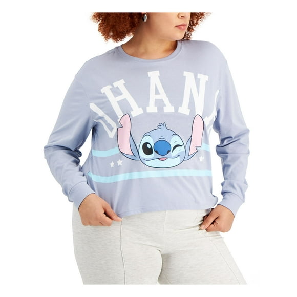 HYBRID APPAREL Womens Light Blue Graphic Long Sleeve Crew Neck T-Shirt Plus 3X