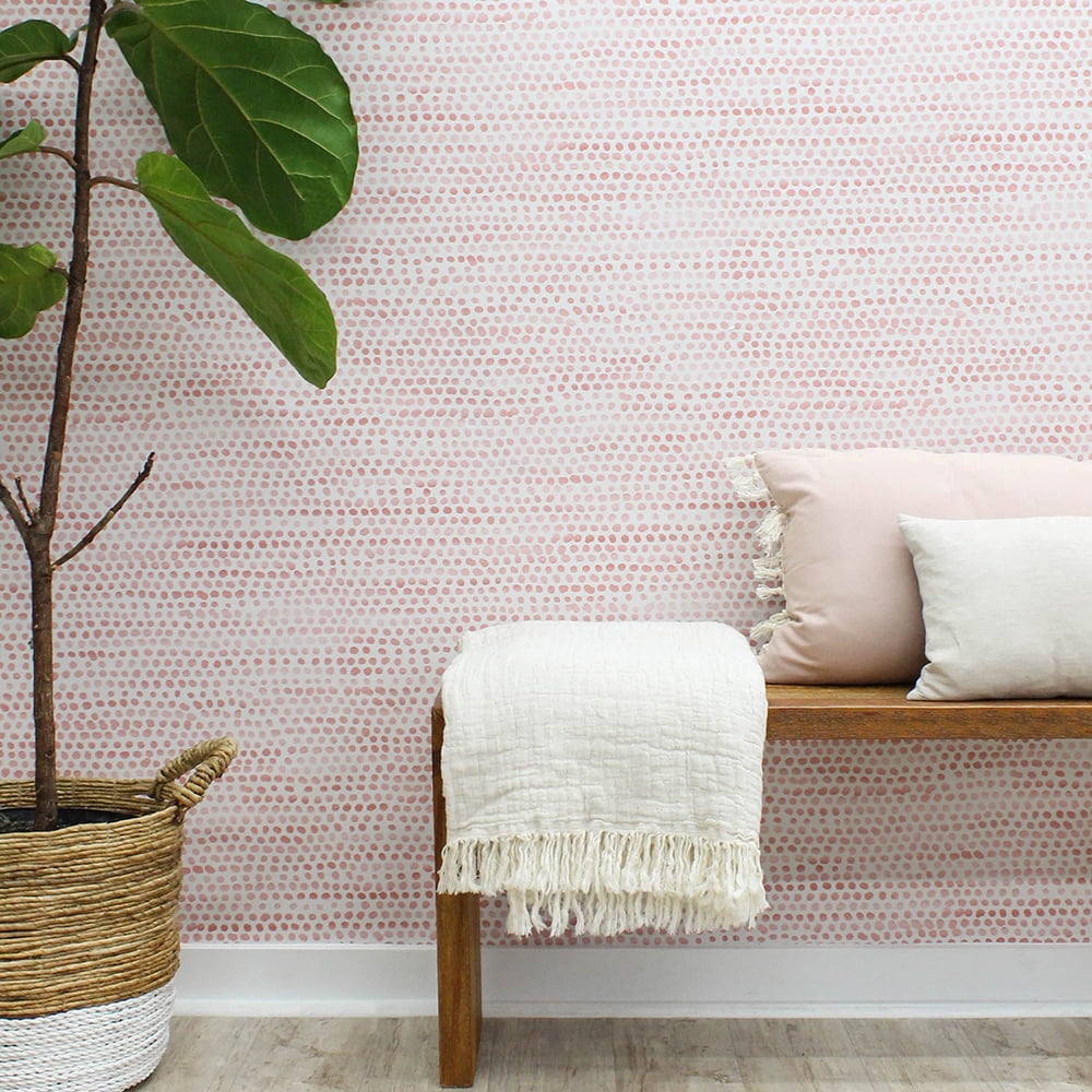 Tempaper Moire Dots Coral Peel and Stick Wallpaper, 20.5" x 16.5'