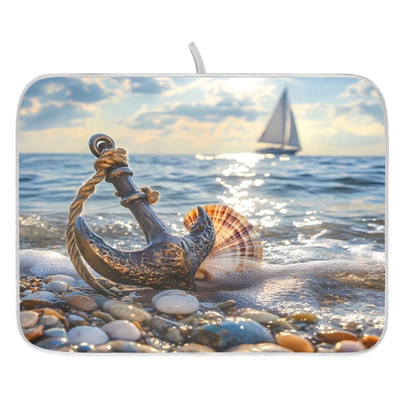 Ryvnso Seaside Anchors Sailboat Dish Drying Mat for Kitchen Countertop 16x18 Small Dish Pad Drainer Rack Dish Sink Mats