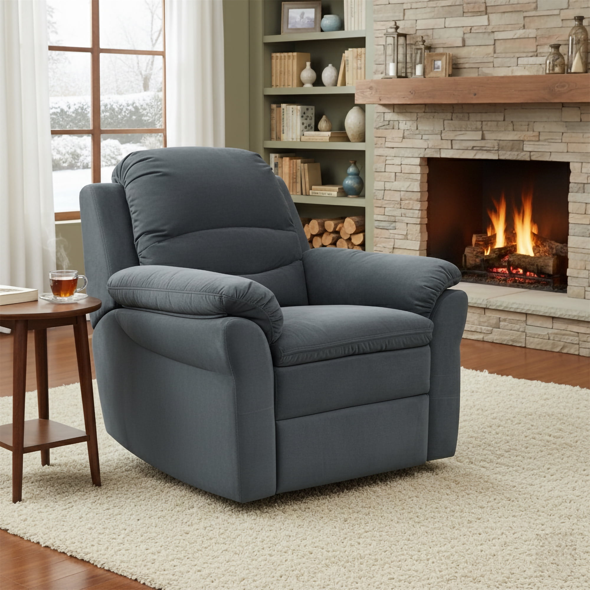 AC Pacific Felix Contemporary Style Upholstered Living Room Electric Recliner Chair with Lumbar Massage  Grey