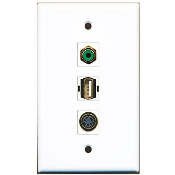 RiteAV - 1 Port RCA Green and 1 Port USB A-A and 1 Port S-Video Wall Plate