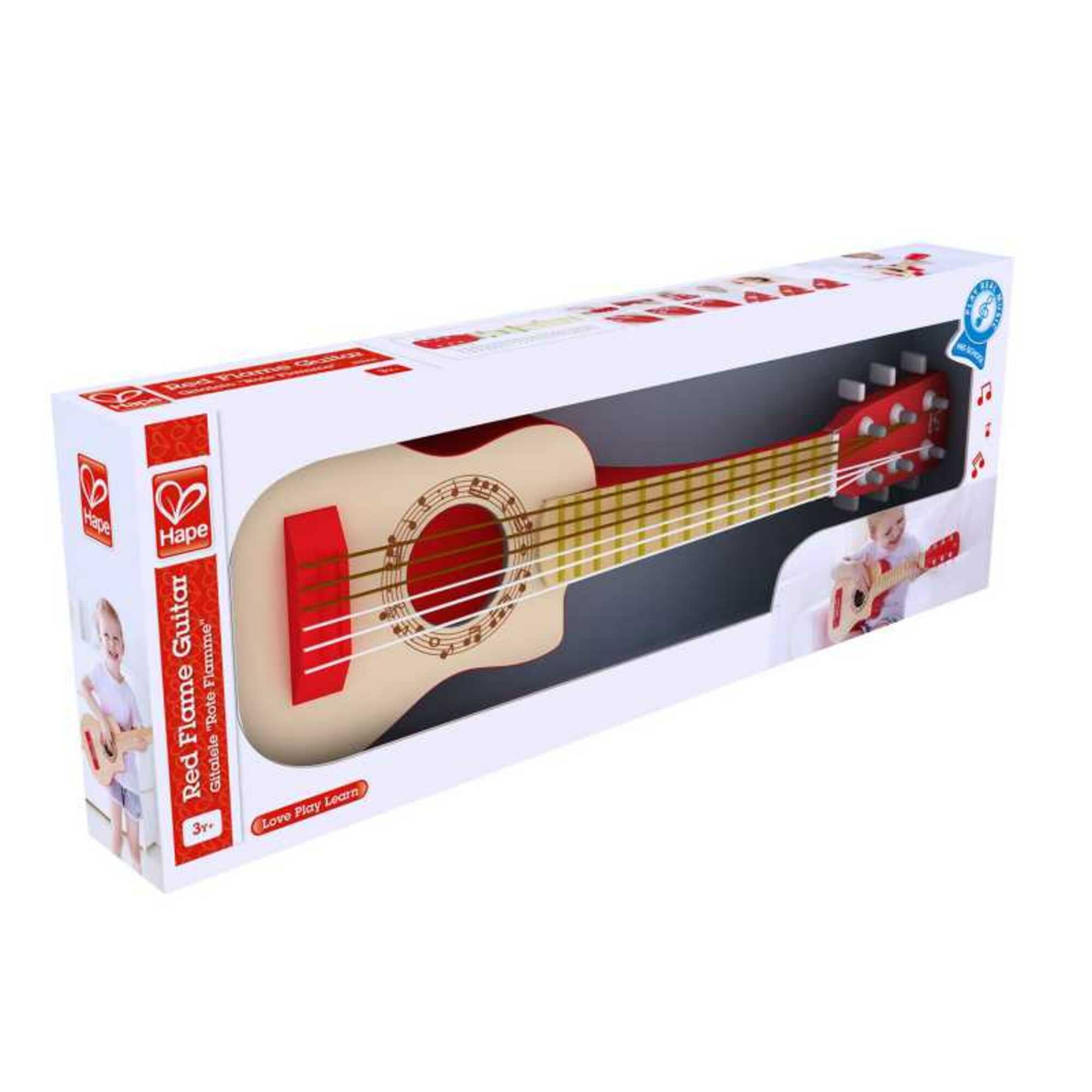 Hape First Musical Guitar: Red Flame - Kid's Wooden Instrument, 26"
