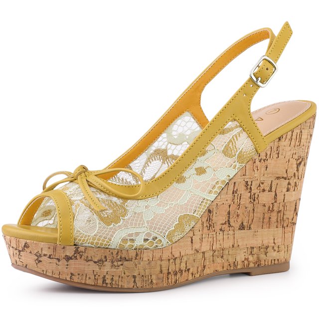 Sandalias De Cuña Tacones De Plataforma De Madera Lazo De Encaje Para Mujeres Amarillo verde 39