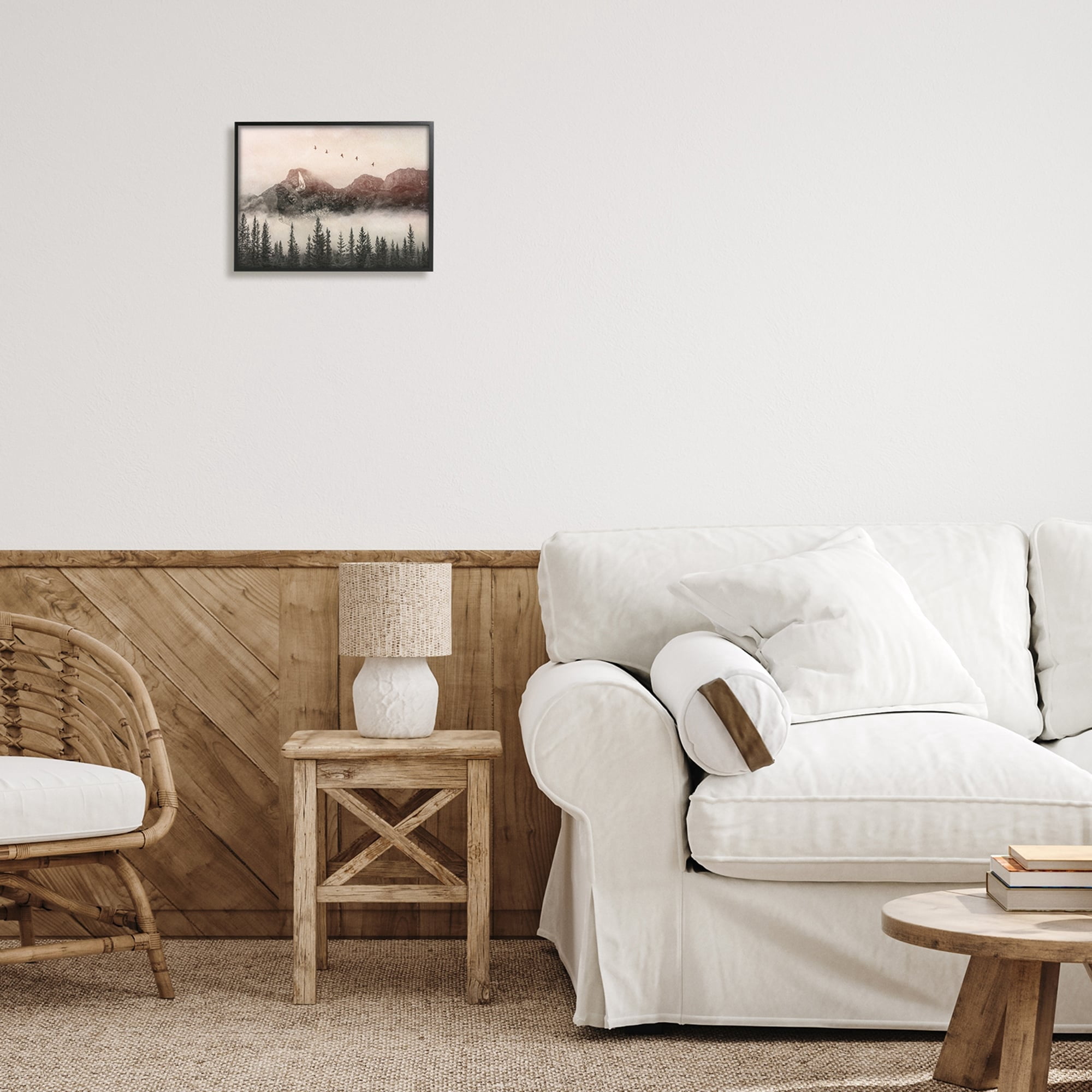 Stupell Industries Foggy Weather Mountain Landscape Birds Pine Trees Framed Wall Art, 30 x 24, Design by Daniel Sproul