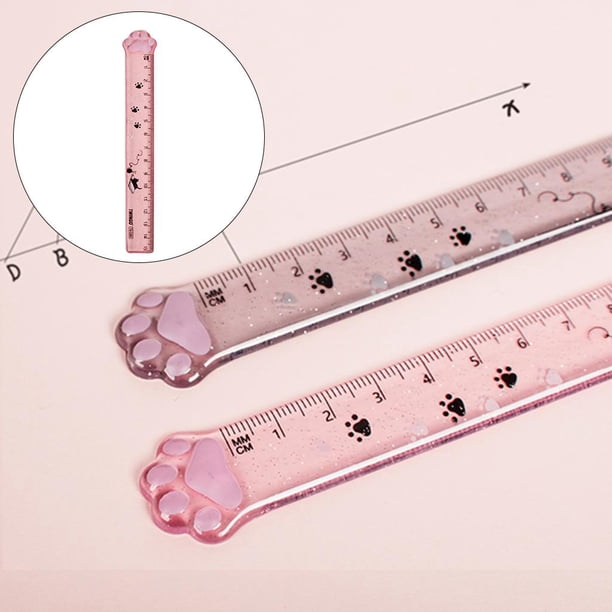 Regla 15cm Con Forma De Garra De Gato - Rosa, Plástico Duradero Para Dibujo Y Medición