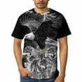 thumbnail image 3 of LAOLIUSN Men's Bald Eagle Wolf Graphic T-Shirt, Lightning 3D Print Short Sleeve Crewneck Tees, 3 of 7