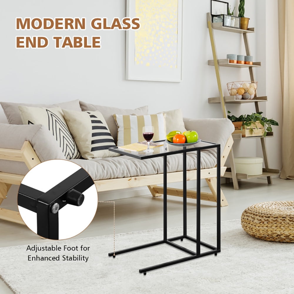 Finihen End Table, Stand Desk, Coffee Side Table with Glass Top, Sofa Side Table, Bed Side Table, for Living Room, Bedroom, Black Finihen End Table, Stand Desk, Coffee Side Table with Glass Top, Sofa Side Table, Bed Side Table, for Living Room, Bedroom, Black