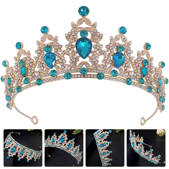 Supvox Elegant Sky Blue Wedding Headdress Crystal Tiara Lightweight Bridal Hair Accessory for Party and Photography