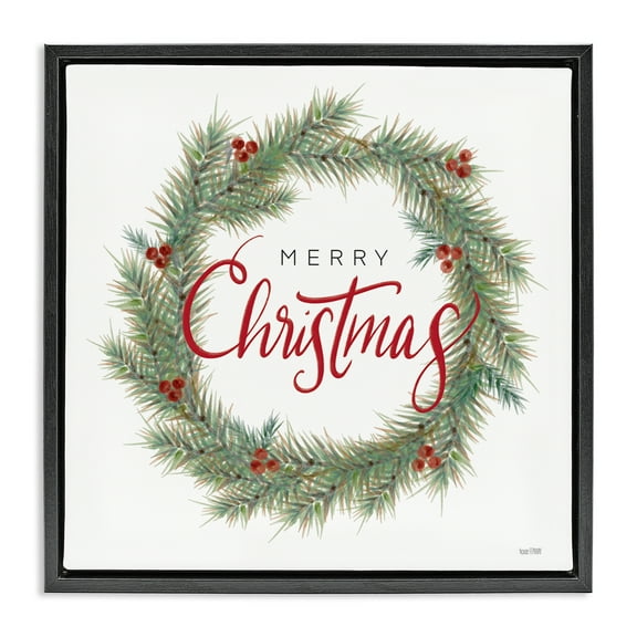 Stupell Industries Traditional Merry Wreath Holiday Painting Black Floater Framed Canvas Art Prints Wall Art, 18 x 18